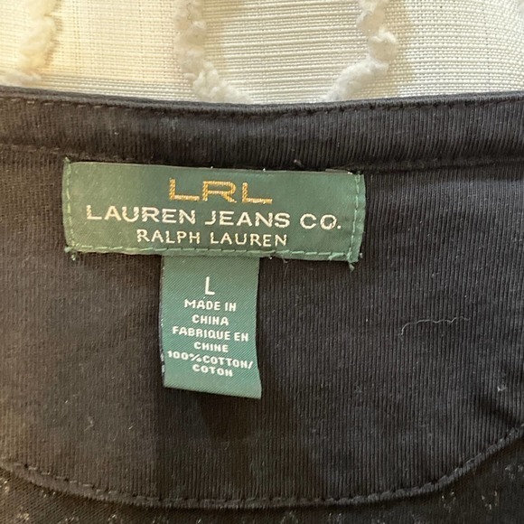 Lauren Jeans Company Black & White LS V-Neck Top Size Large Pre-owned - Picture 5 of 6